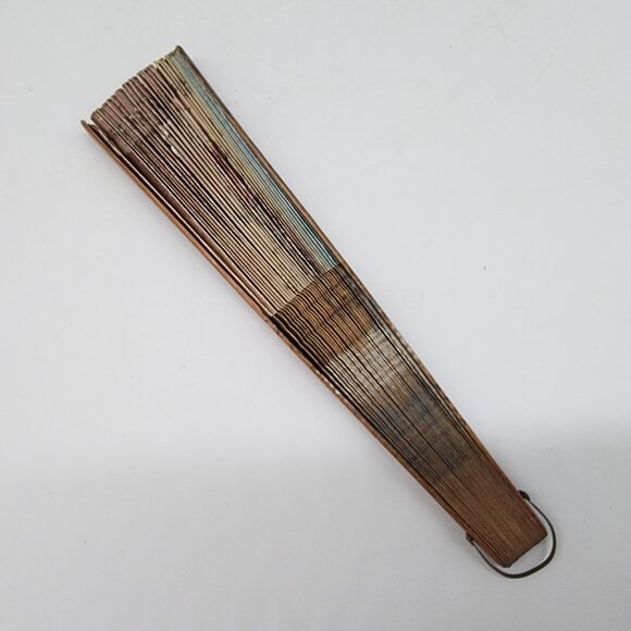 Antique Hand Painted Folding Hand Fan Elegant Ladies Design Wooden Ribs Wall Art - Picture 10 of 11